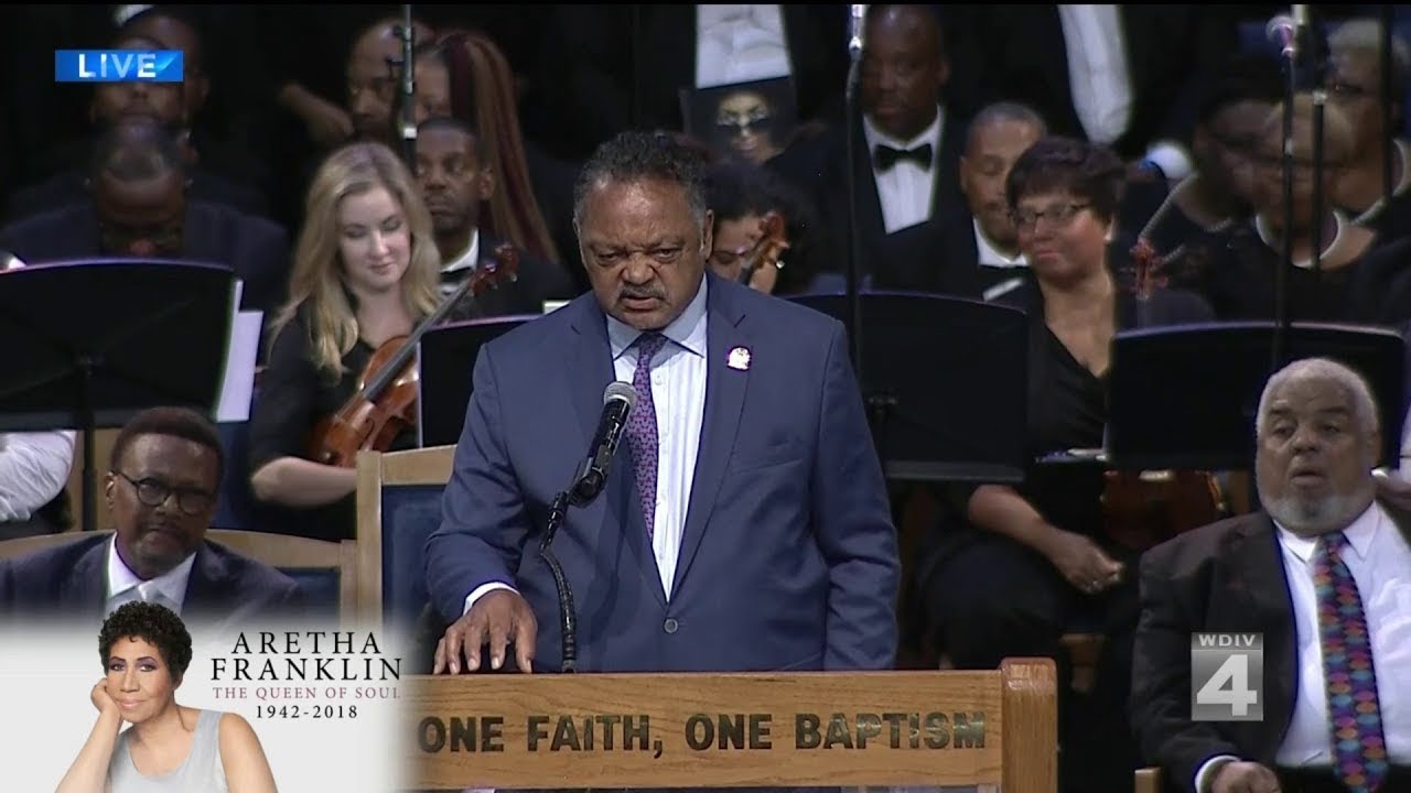 Rev. Jesse Jackson speaks about Aretha Franklin at her funeral in Detroit