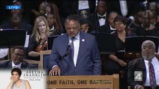 Rev. Jesse Jackson speaks about Aretha Franklin at her funeral in Detroit