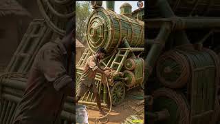 crafted his Monster Train 🚈 from Bamboo streak and Palm leaves | Naya yodha#woodscraft​ #ai​