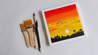 canvas mini easy painting sunset step acrylic