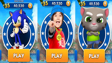 Sonic Dash vs Talking Tom Gold Run vs Tag with Ryan - All Characters Unlocked