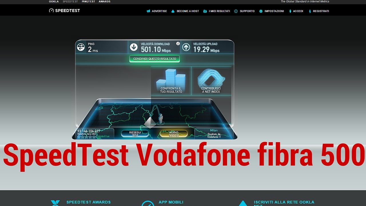 SpeedTest Vodafone fibra 500 Mega! - YouTube