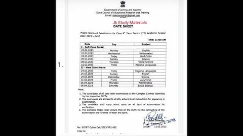 Class 8th Date Sheet 2023 j&k#class8th #datesheet2023