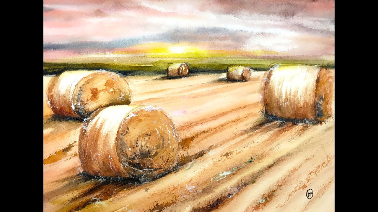 Hay bales, small watercolor on my sketchbook : r/Watercolor