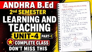 Learning & Teaching UNIT 4 | B.Ed 2nd Semester | Complete Class + Important Diagrams #andhrabed