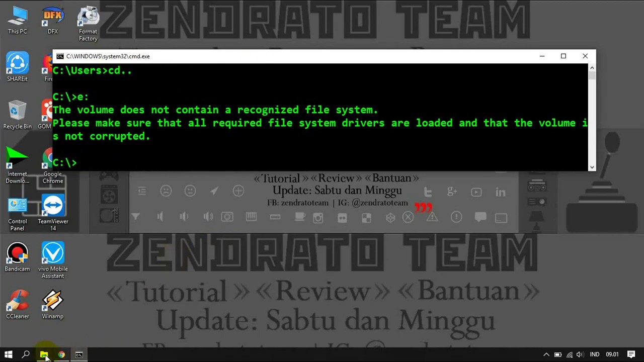 Tutorial Cara Memperbaiki Flashdisk Menggunakan Cmd Memperbaiki Flashdisk Tidak Bisa Di Format Youtube