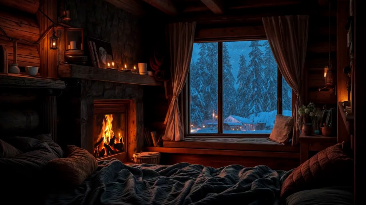 DRIFT INTO HEALING SLEEP [No Ads] 😴❄️ Snowfall Outside & Warm Fireplace for Total Relaxation 🔥