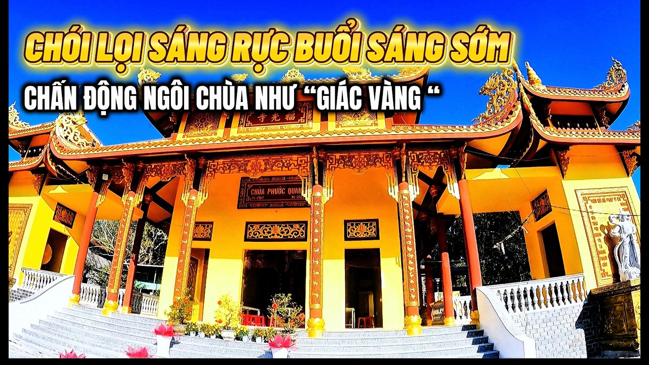 Sững sờ và đứng hình vẽ đẹp ngôi chùa như giác vàng sáng rực rỡ chói lóa trước ánh nắng sáng sớm