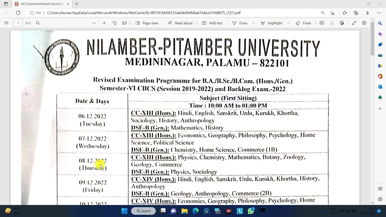 NPU SEM VI TIME-TABLE SESSION 2019-22 & BACKLOG EXAM 2022 | NPU EXAM NOTICE 2022 | NPU ADMIT CARD 6
