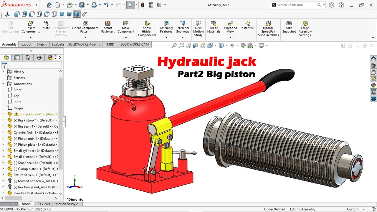 Design of Hydraulic Jack in solidworks Part 2 Big Piston Helix