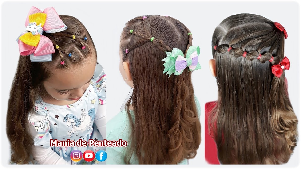 Penteados Fáceis com Elásticos para Escola ou Passeios 😍| Easy Hairstyles with Elastics for Girls 🥰