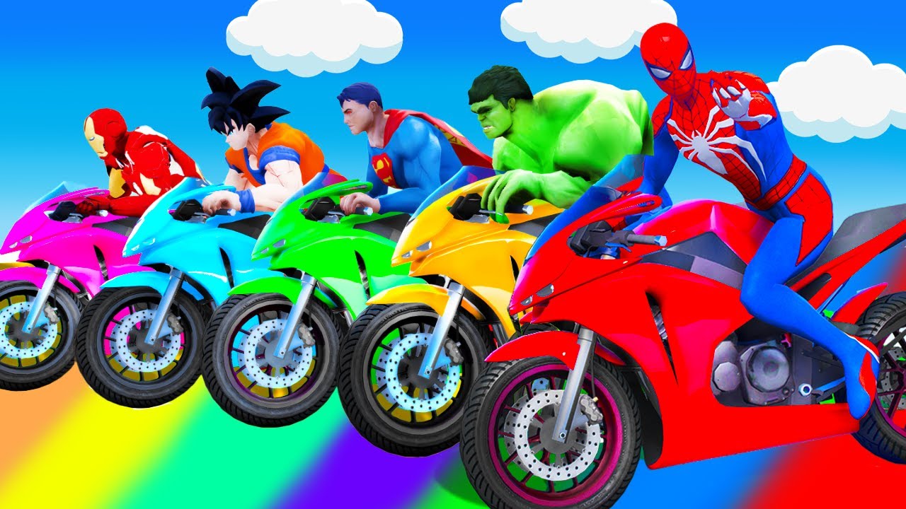 الأبطال الخارقين على المنحدرات الحلزونية الخطيرة🚴‍♂️SPIDER MAN on Motorcycle in Extreme Spiral Ramp