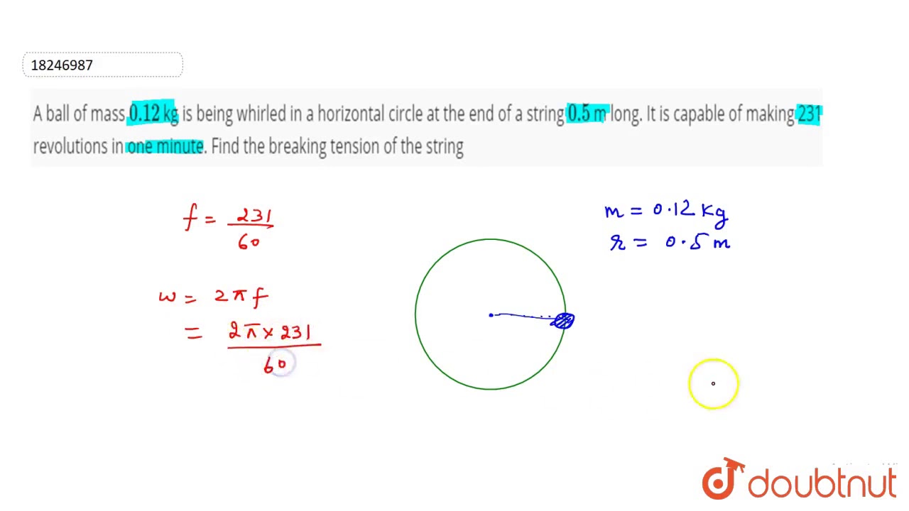 A ball of mass `0.12` kg is being whirled in a horizontal circle at the