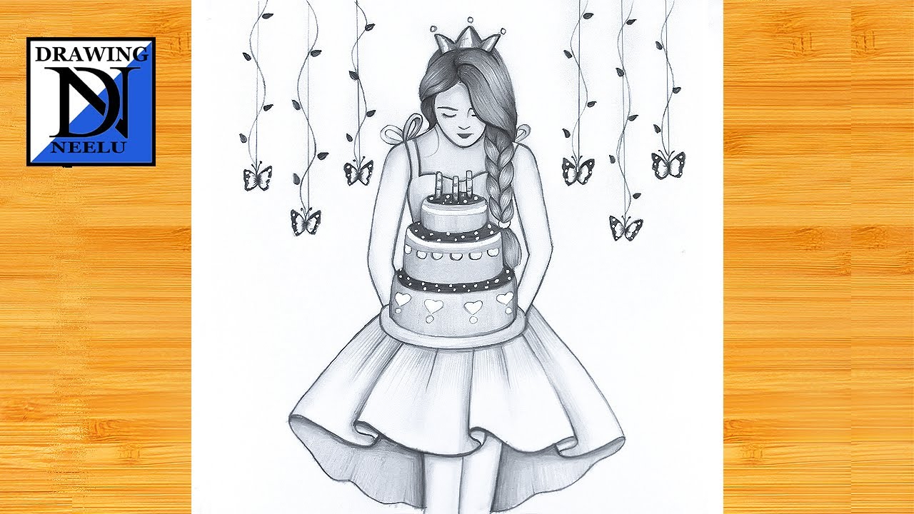 How to draw a Girl celebrate birthday Pencil sketch for beginner