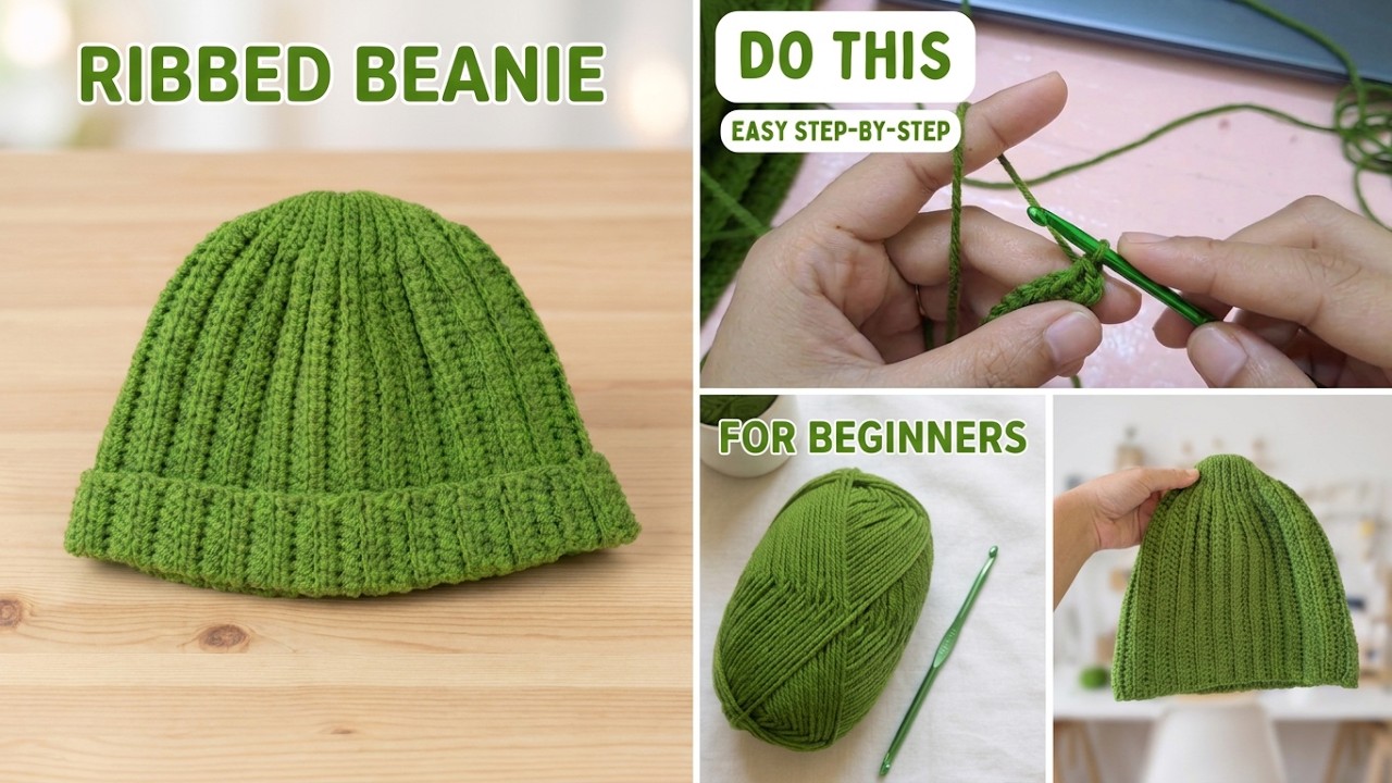 Crochet Tutorial 79 : How to Crochet Ribbed Beanie for Beginners - YouTube