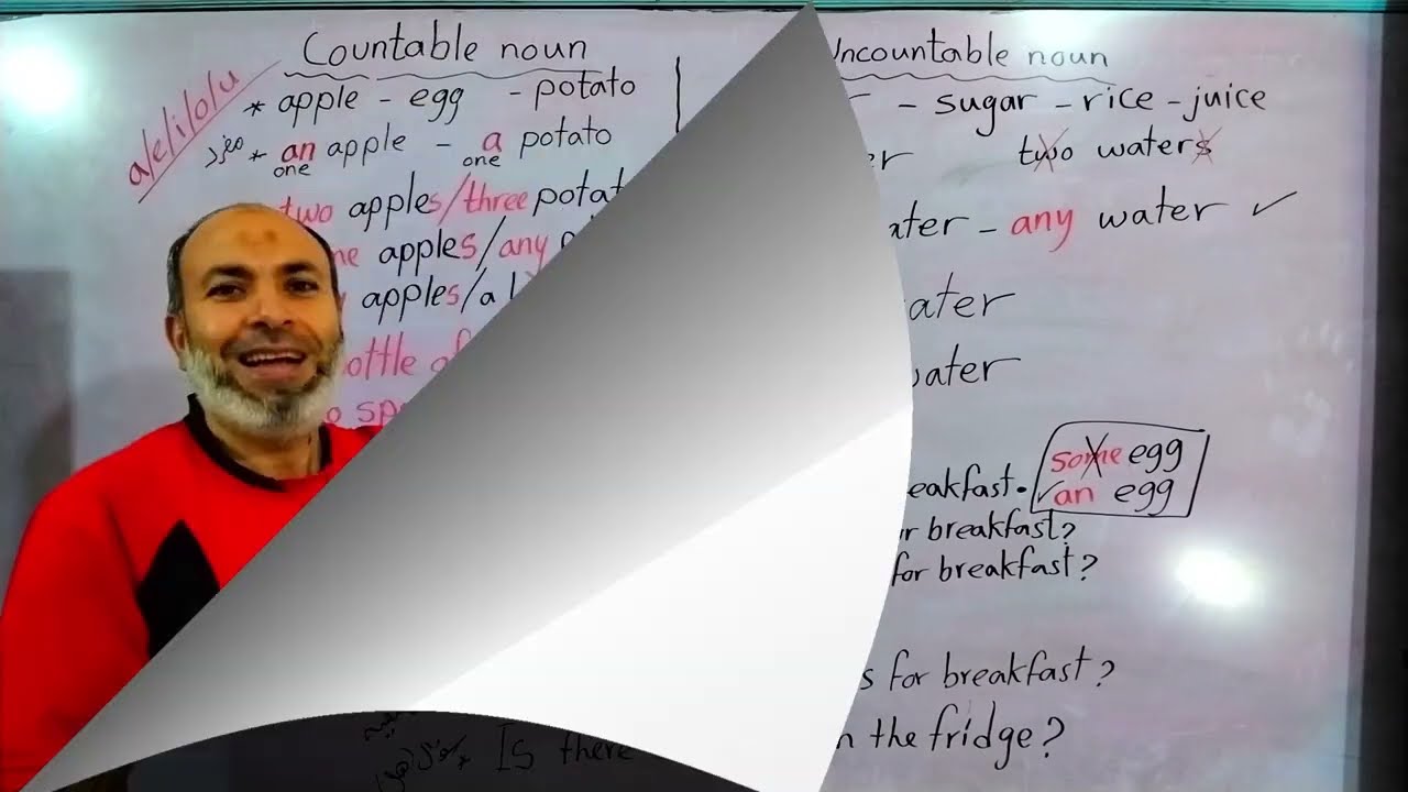 شرح رائع للوحدة الثانية الصف الخامس الابتدائي  Countable and Uncountable nouns with a/an/some/any