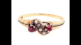 Art Deco Ruby Ring Seed Pearls .25ct Original 1940's Hammerman Bros Antique 10K