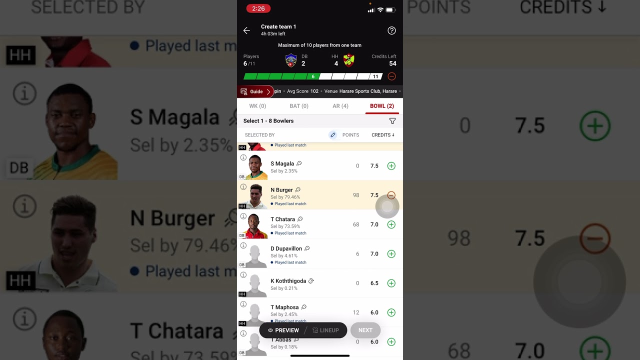 HH vs DB dream11 Team Prediction | Zimbabwe T10 dream11 Team Prediction | Harare vs Durban