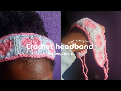 Crochet heart granny square headband || Detailed tutorial for beginners