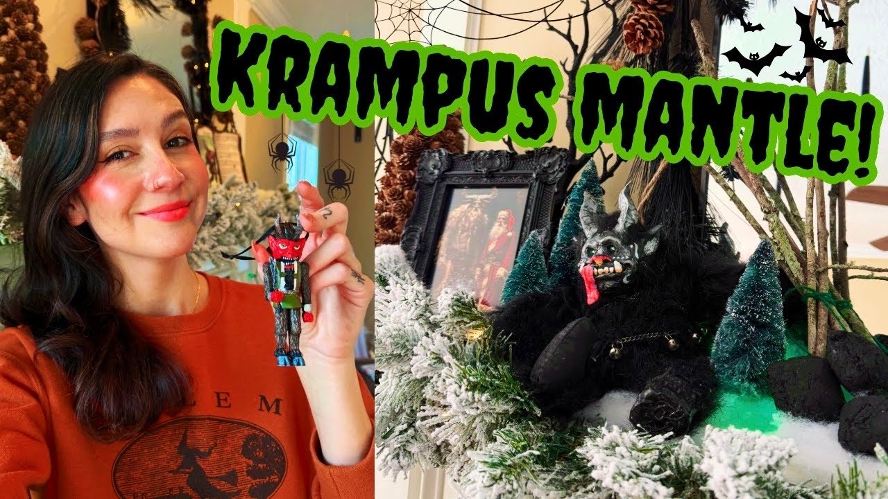 KRAMPUS MANTLE!👹 Decorate With Me! Spooky Christmas Fireplace (& lowkey the BEST project I've done🖤)