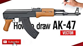 How to draw Ak 47 auto rifle, So easy drawing.
