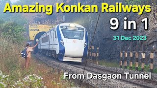 [ 9 in 1 ] Amazing Konkan Railways  | Dasgaon Tunnel |  All Electrical Now !! Green Track !!!
