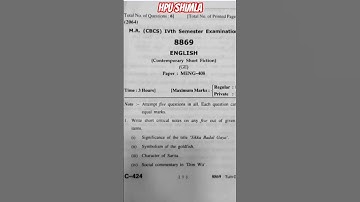 HPU contemporary shorts fiction MA english pervious year question paper #hpu #exam #MAEnglish