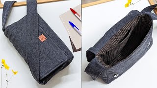 DIY No Zipper Minimalist Flap Over Denim Crossbody Bag Out of Old Jeans | Bag Tutorial | Upcycle