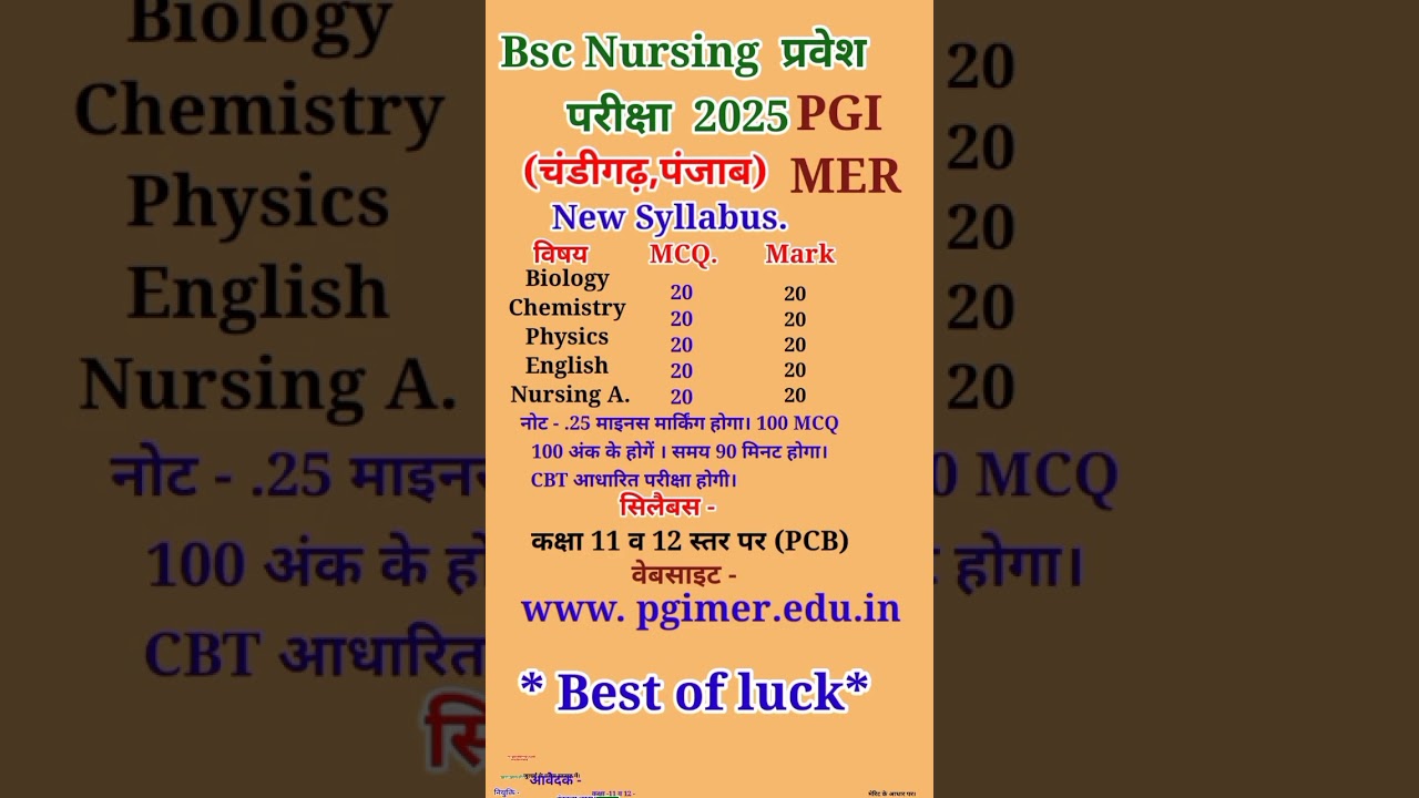PGI Chandigarh Bsc Nursing Enterance Exam 2025 Syllabus|PGIMER New Syllabus 2025