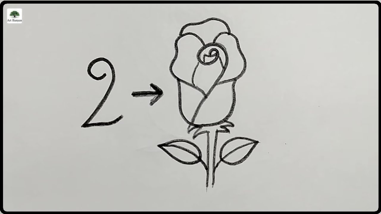 Cartoon Number 2 Roses Rose drawing using number 2 | 2 का इस्तेमाल करके गुलाब का चित्र बनाना ...