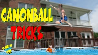CANNONBALL TRICKS OFF A TRAMPOLINE IN TO A POOL!