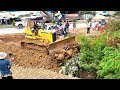 Best Construction! Bulldozer Filling Up Huge Size Land KOMATSU D31P & Land Truck 5Ton Unloading Soil