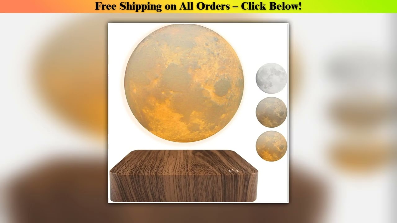 Levitating Moon Magnetic Floating Night Light, Creative Table 3D Printed LED Lamp with Wooden Base