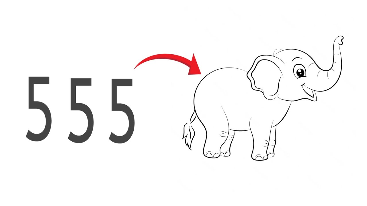 How to draw elephant from number 555 / easy elephant drawing for beginners / draw elephant