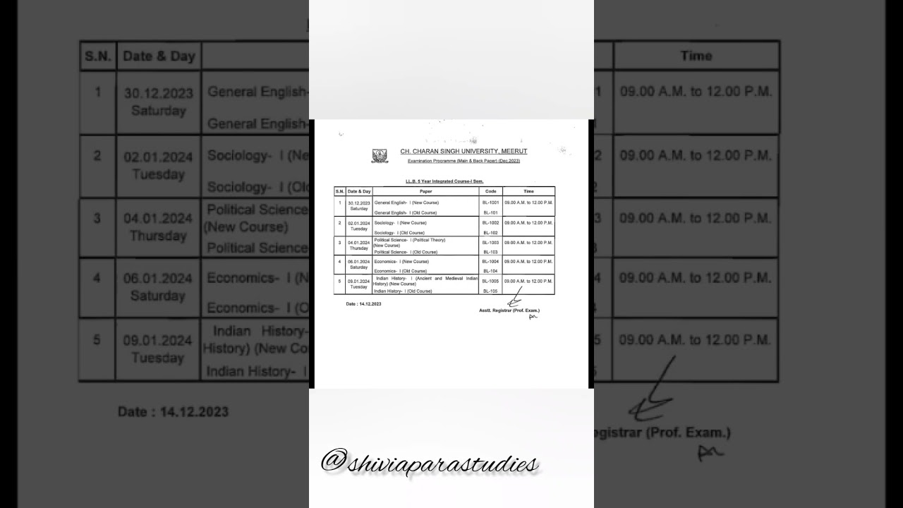Ballb 1st semester || Examination schedule || 2023 