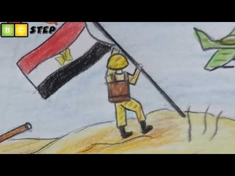 رسم عن حرب اكتوبر رسم جندى يرفع علم مصر