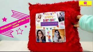 Personalised Happy Birthday Cushion | Happy Birthday Customized Fur Cushion Red | GiftonPrint screenshot 2