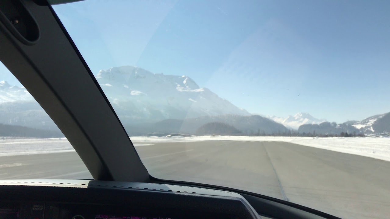 Cirrus SF50 single jet engine aircraft - take off St. Moritz Engadin airport - stunning cockpit view