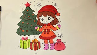 Coloring a cute Christmas girl with cozy colors holiday spirit unlocked