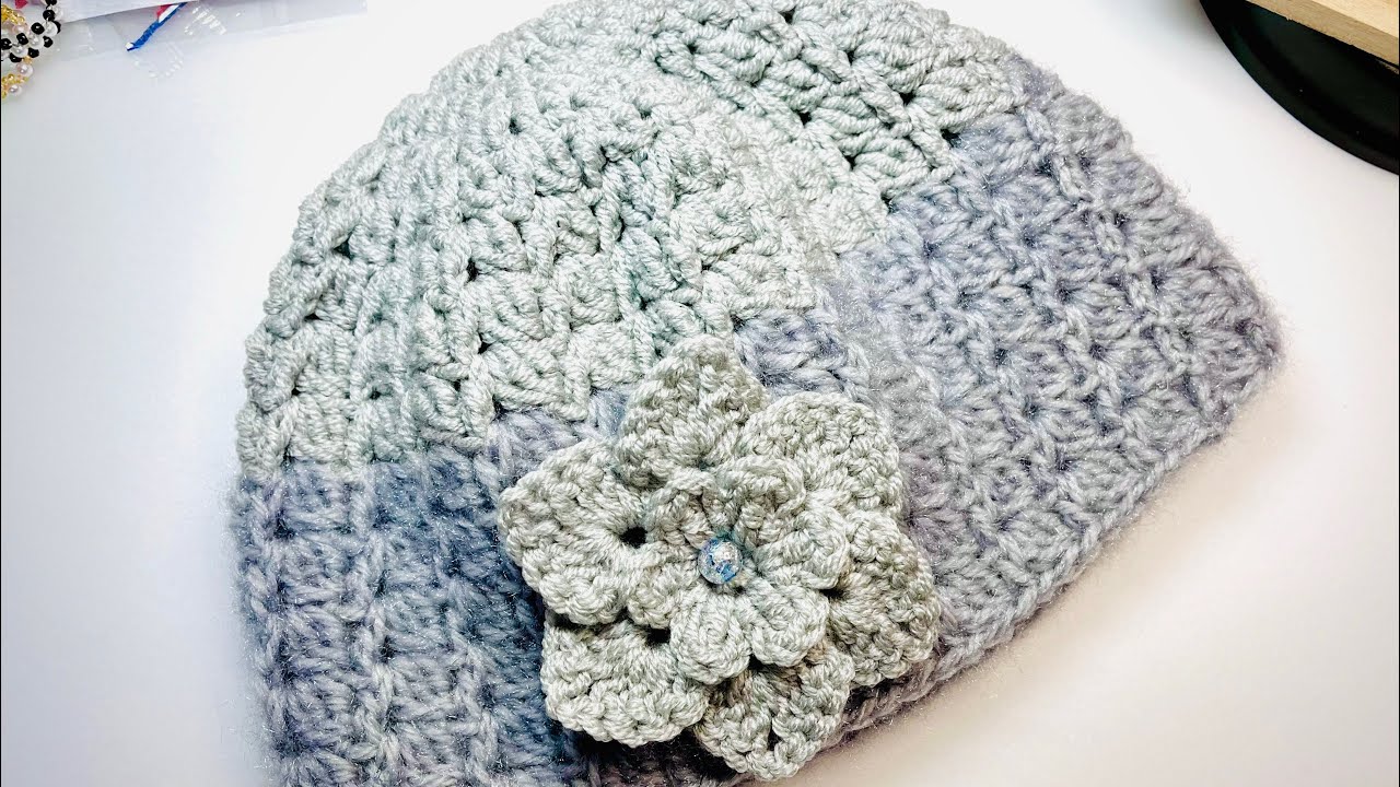 Easy crochet simple hat with flowers - YouTube