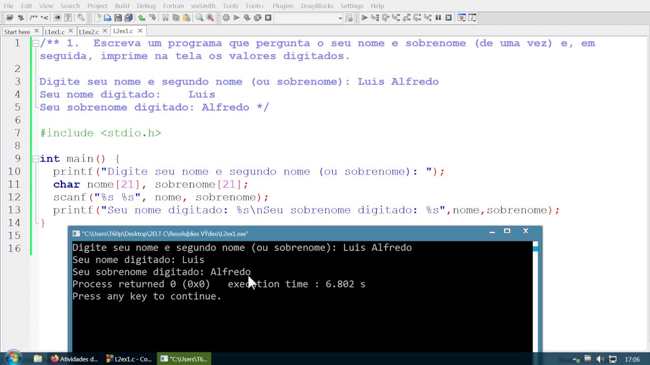 C Lista2 Ex1 - scanf() de strings - YouTube