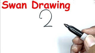 how to draw a swan in a pond with number 2 drawing with number