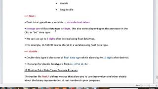 C PROGRAM  FLOATING POINT DATA TYPES