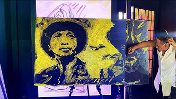 vẽ tranh bột kim tuyến trình diễn chân dung bác Giáp - Nghệ sĩ kỷ lục gia Nguyễn Tiến