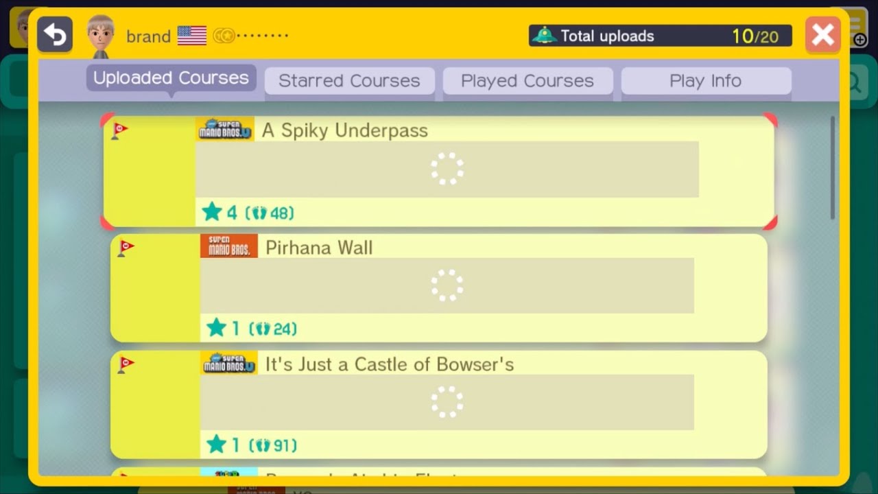 My uploaded levels in Super Mario Maker