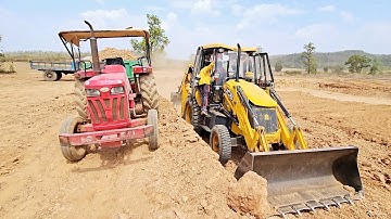 JCB 3dx Loading Stone Mud in Mahindra Tractor | Trolley Unloading | Jcb ki khudai | jcb Loading Mud