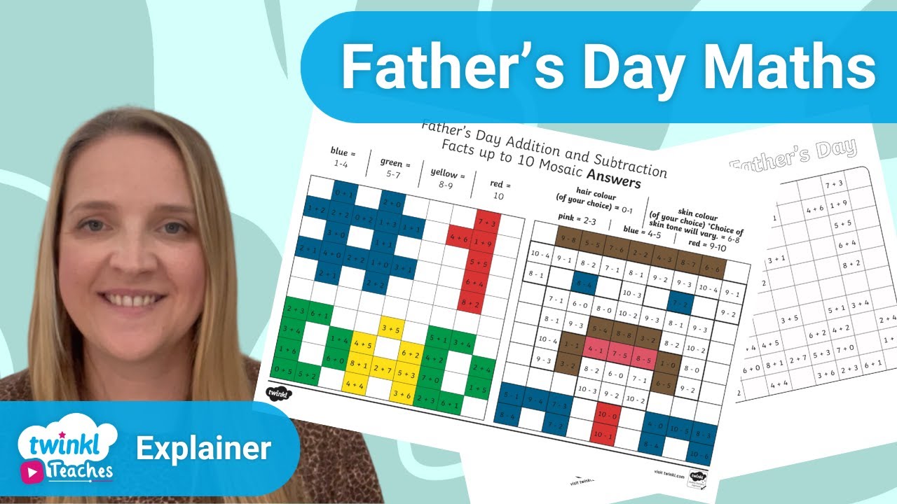 Father's Day Addition and Subtraction Maths Mosaic Cards - YouTube