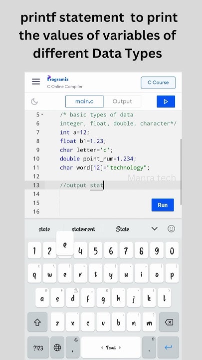 printf statement to print the values of variables of different Data ...