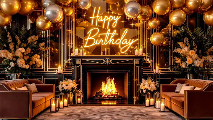 Art Deco Birthday Party Fireplace, 1920s Gatsby Birthday Ambience, Birthday Wallpaper Background