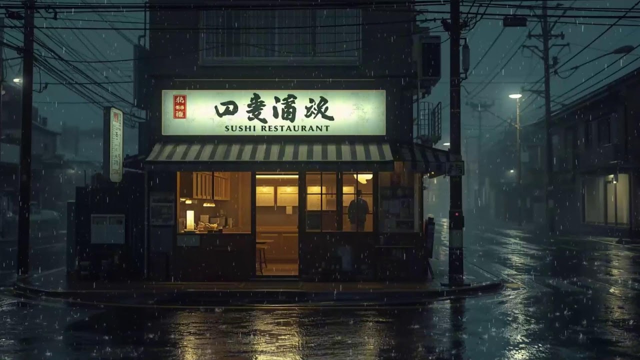 Midnight Japanese Sushi Bar 🌙🌧️ Deep Lofi for Sleep, Study & Late Night Focus